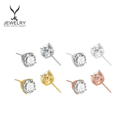 High Quality 925 Sterling Silver Four Claw Zircon Fashion Stud Earrings