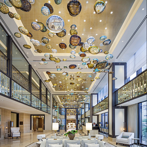 Gorgeous hotel lobby transparent black amber chandelier