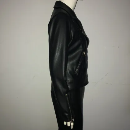 Fashion short women pu leather jacket ladies zipper leather jacket women black coat ladies jackets