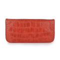 Zip Top Clutch Bag Red Hand-dyed Smooth Leather