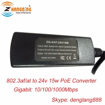 Gigabit 802.3af/at 48v to 24v 15w poe converter