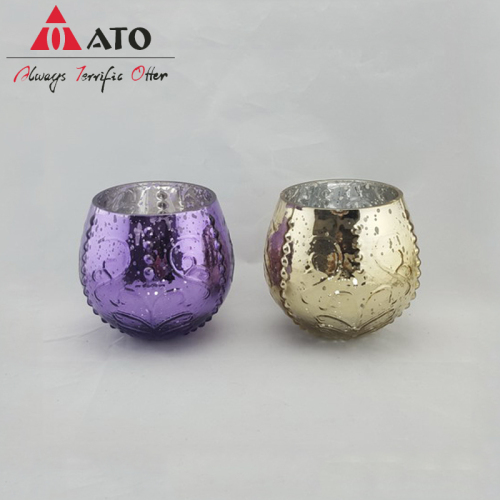 ATO Gold &amp; Purple Round Bowls Tealight Candle Holder Glass