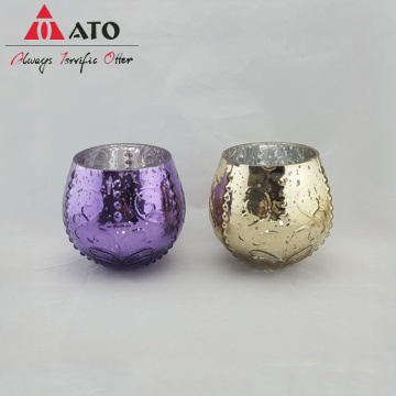ATO GOLD &amp; PURPLE ROUNLS Bowls Tealight Candle Glass