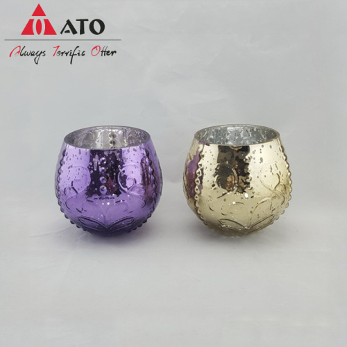 ATO Gold & Purple Round Bowls Tealight Vastle Glass