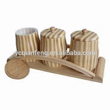 3-Pieces Bamboo canister set with holder.
