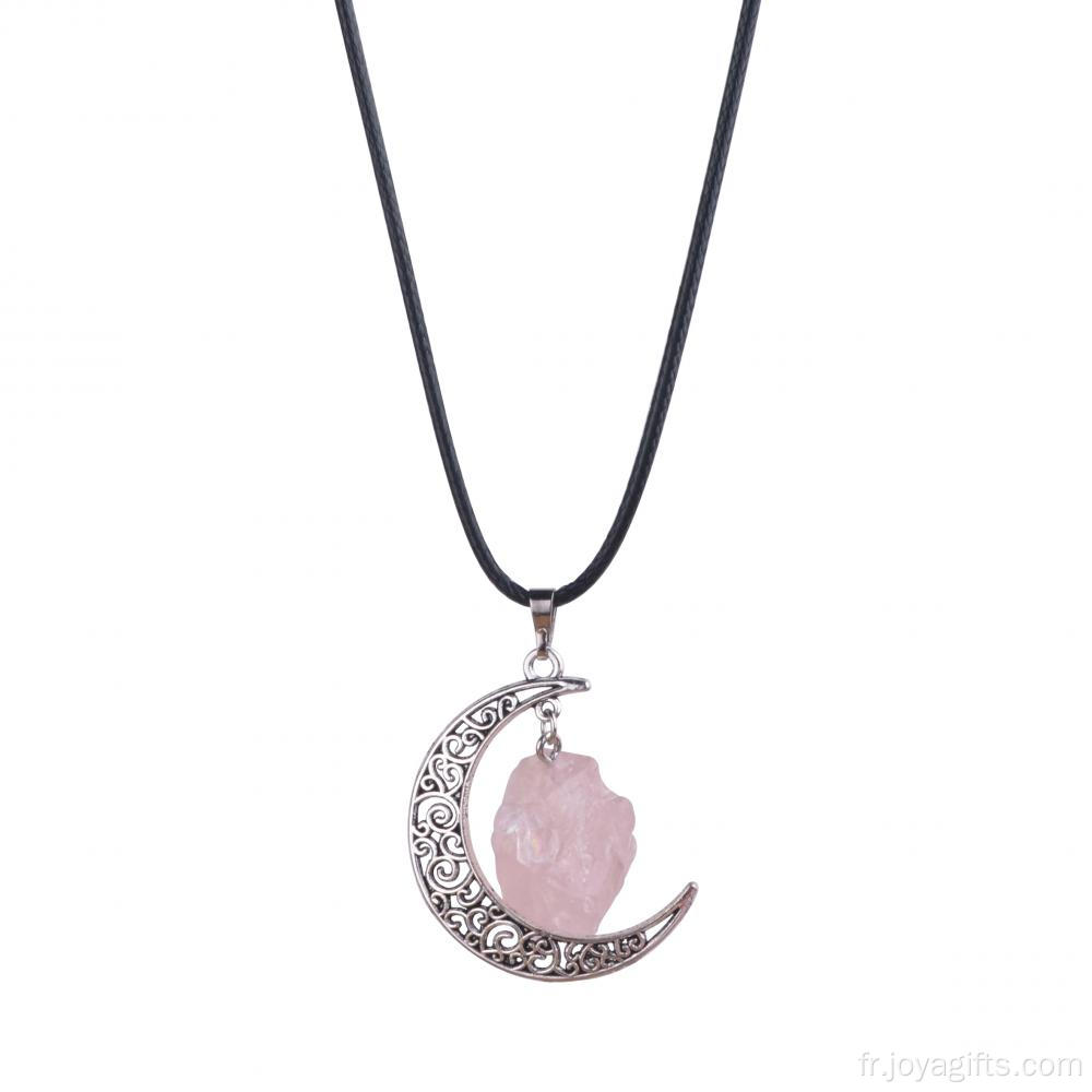 Pierres précieuses naturelles collier de pendentifs bruts de quartz rose en gros