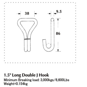 38mm Znic Plated Double J Hook 3000KG