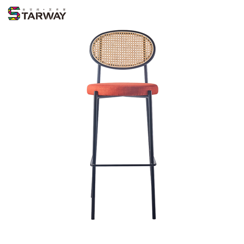 Modern High Bar Chair with Rattan Back