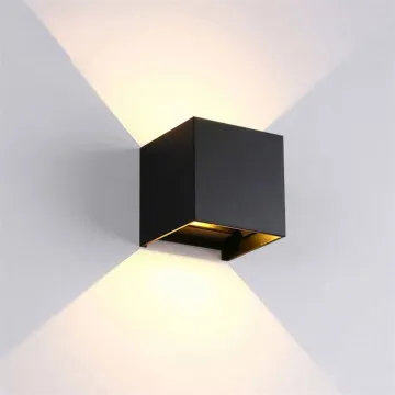 Outdoor House Outside Updown Black Cube Led 150Mm Wall Light