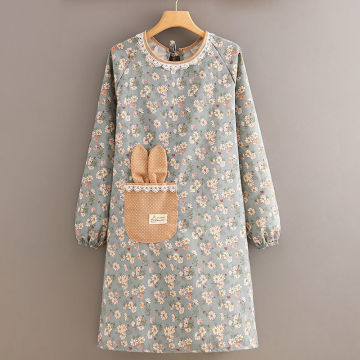 Korean Fashion Long Sleeve Apron for Home Kitchen Cooking and Cleaning