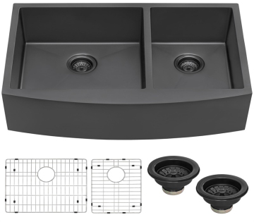 Undermount double bowl farmhouse kitchen sink with clips