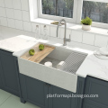ODM Wholesale Handcrafted Rectangular Concrete Kitchen Sink: Front Workstation, Concrete Sink, Black Farm Apron Style