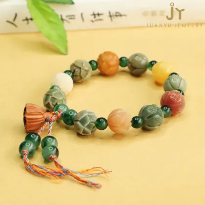 Jewelry Stone Bodhi Root Beaded Bracelets: Precious Stone Prayer Beads & Bodhi Seed Buddha Beads for Women