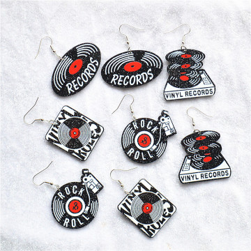 Creative Black Glue Record Acrylic Earrings - Large Wholesales 2025