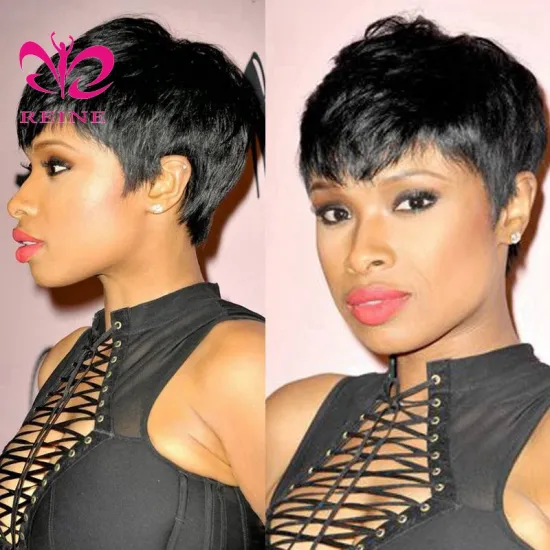 REINE Short Human Hair Wigs Pixie Cut Straight Remy Brazilian Hair for Black Women Machine Made  Cheap Glueless Wig