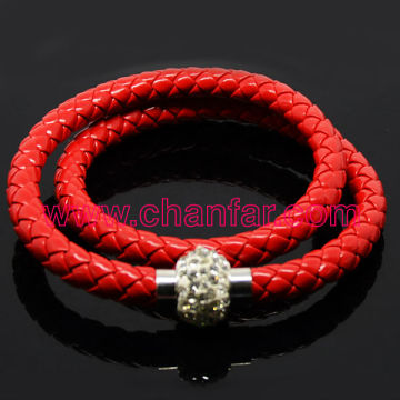 Unique Red Leather Magnetic Clasp Bracelet For Girl