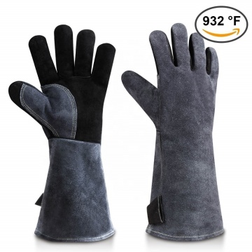 OZERO 932F Grill BBQ Gloves - 16 Inch Heat Resistant Leather Welding Glove with Insulated Lining
