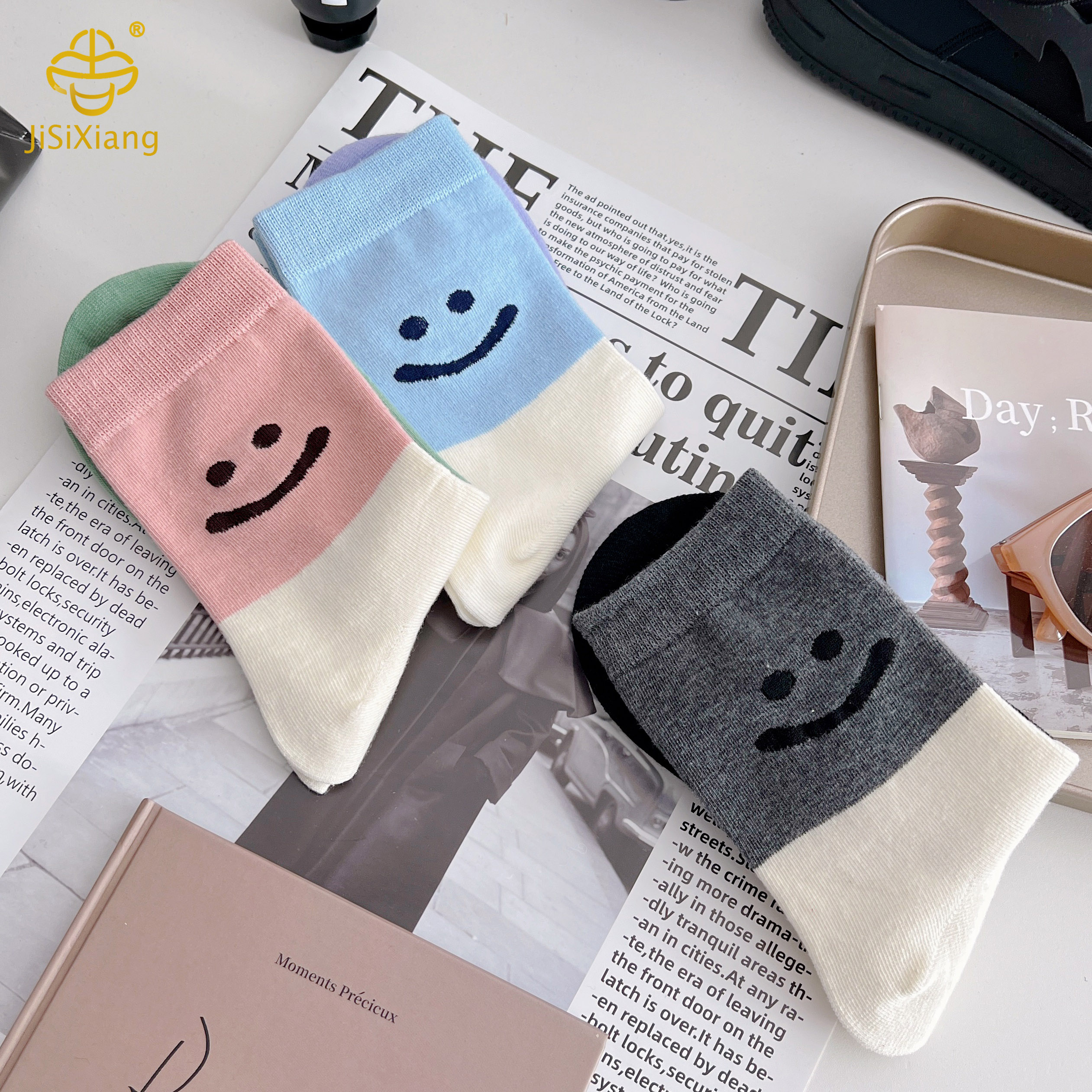 cartoon smiley face socks for students