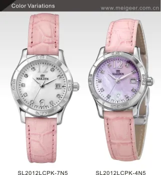 Hot sell MOP dial colourful ladies genuine leather watches
