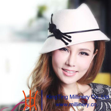 Ladies Stylish Bucket Hat Wool Felt Formal Hat Elegant Beige / Blue Winter Hat