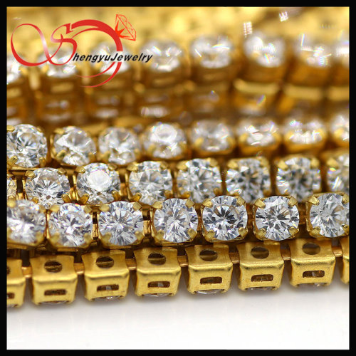 2mm thick brass AAA shinning cz gemstone cup chains for cz jewelry