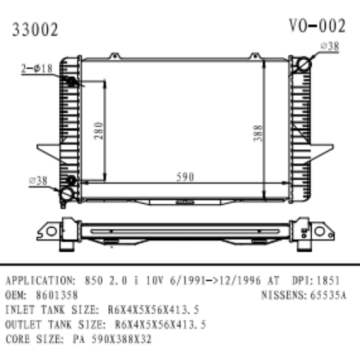 Radiateur pour Volvo 850 2.0 I 10V OEM8601358