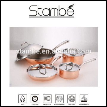 2015 Stambe Best Selling Triply Copper 16pcs stainless steel cookware set (Wok, Milk Pan, Frying Pan, Soup Pan)