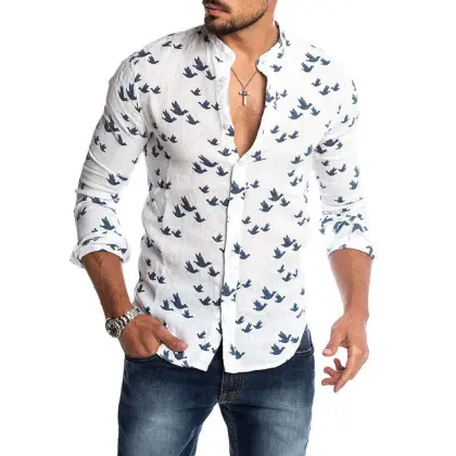 Customized High Quality Men's Linen Tunic Shirt