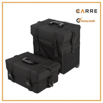 2 in 1 Professional Makeup artist soft Black nylon Fabric Wheeled Rolling soft trolley cosmetic case Set with Drawers