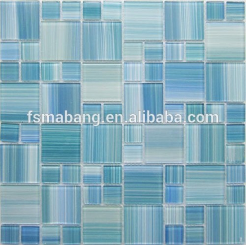 MBS5022 Blue Mixed Hand Painting Glass Mosaic Tile For Swimming Pool