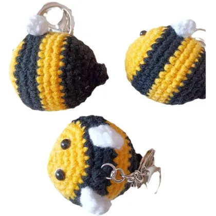Cotton Little Bee Crochet Keychain Handmade Amigurumi