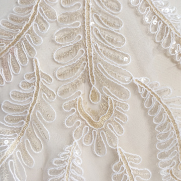 Leaf white Rope Embroidery lace flower Gold line