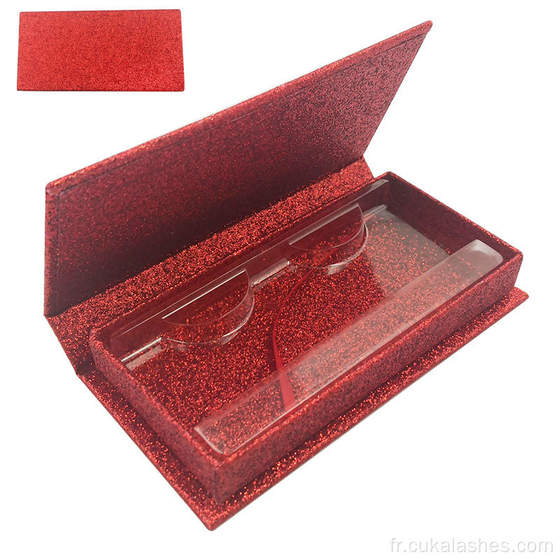 Boîte de cils rouges Rectangle Case de cils scintillants