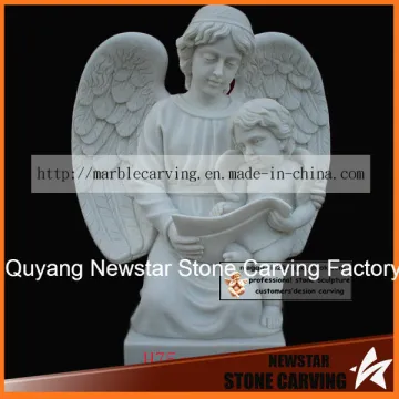 Angels Reading Bible Garden Statues with White Carrara Marble Carving