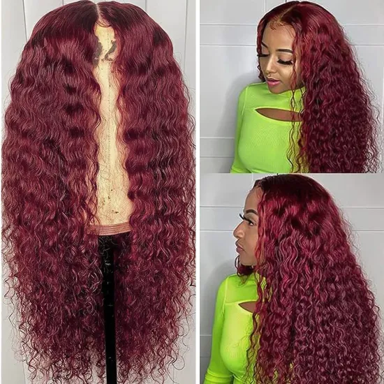 Factory Price 12A Grade Deep Wave 99j Frontal Lace Wig Human Hair T Part HD Lace Virgi Human Brazilian Hair Wigs 1b 99j Wig