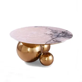 Round Gold or Black Stainless Steel Base Marble Top Coffee Table