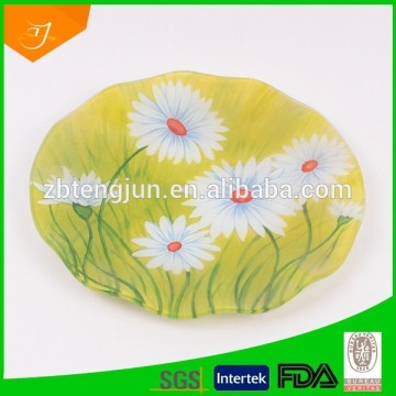 hot salable tempered glass plate with design ,glass cake plate