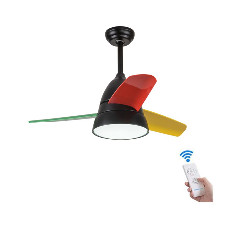 Ventilador de teto com iluminação LED tricolor suspensa