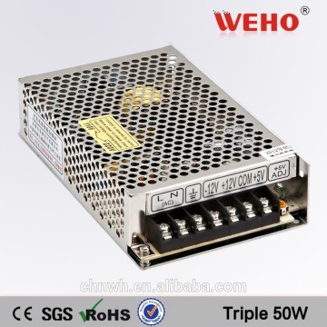 Weho T-50A high quality triple output 5v/112v/-5v regulated open frame switching power supply 50W