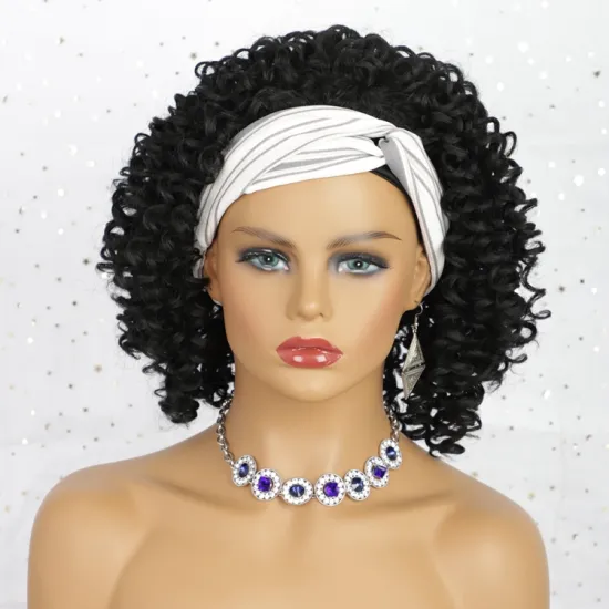 Wholesale Best Manufacturers Spiral Curly For Black Women Good Quality Cheap Headband Black Short Afro Hair Synthetic Wigs Curly