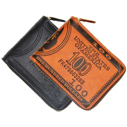 Custom European and American Style Men's wallet short zipper printing US dollar pattern horizontal fashion wallet