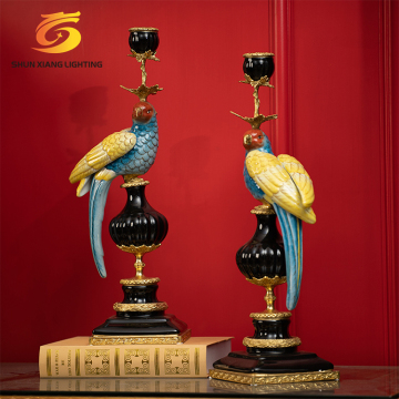 Elegant Hand-Painted Porcelain Parrot Tealight Holder with Copper Base