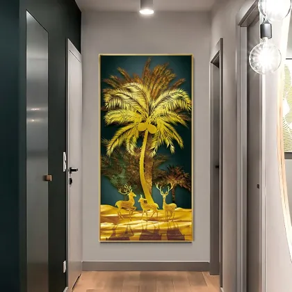 Fortune Golden Tree Abstract Crystal Porcelain Painting Art Decoration