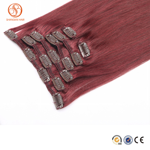 Most fashional fast shipping virgin cheap brazilian human hair 99j clip hair extension