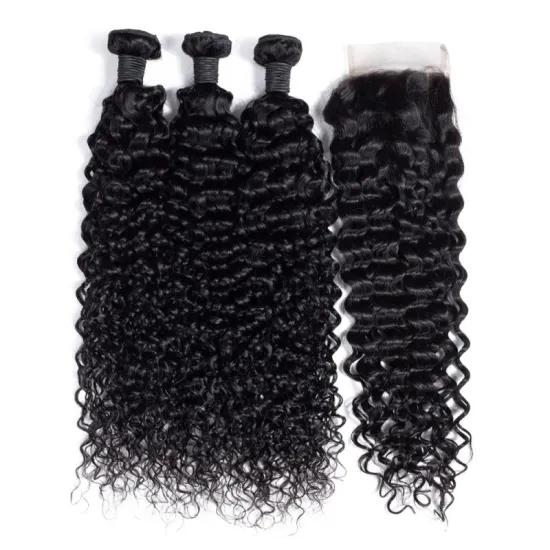 Li queen hair Raw unprocessed virgin peruvian hair bundles Jerry curly  hair bundles with closure