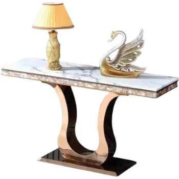 Cream Marble Hallway Table with Rose Gold Stainless Steel Italian Console