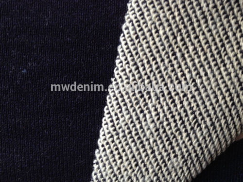 100% fleece knitted denim fabric indigo dyed knit fabric