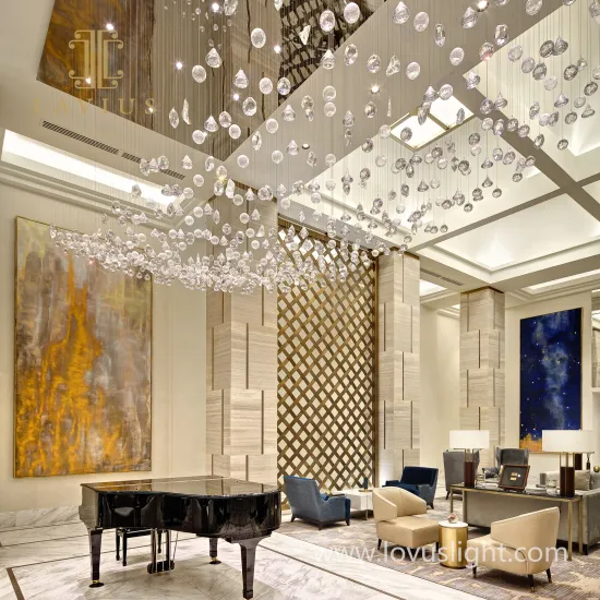 Revolving stair lamp crystal chandelier duplex building living room staircase large chandelier