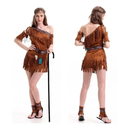 Halloween Cosplay Tassel Indian Tribe Princess Dress for Women