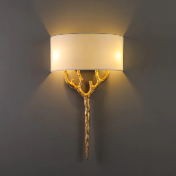 All Copper Wall Sconce with Bronze Branch, Cloth Cover for Bedroom and Living Room